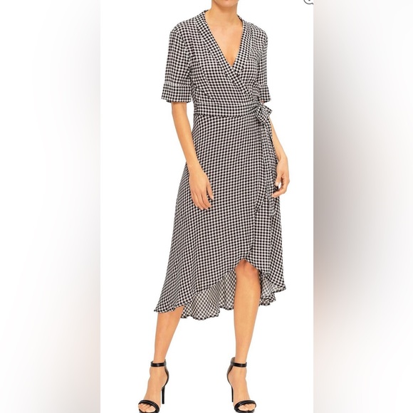 NWT..GANNI Check Gingham Print Wrap Dress Size 32 - Picture 6 of 15